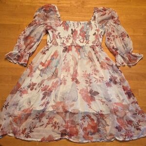 Floral Mini Dress With Puff Sleeves